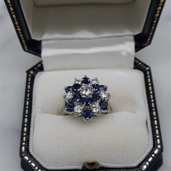 14k White Gold 💎Diamond Sapphire Starburst Dinner Ring, F288 - Picture 4 of 12